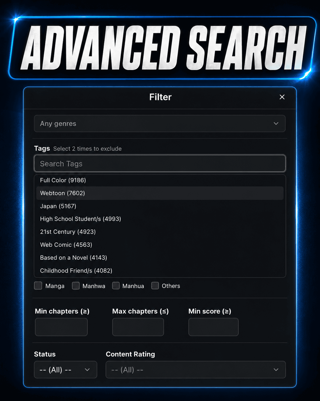 Comick advanced search filters